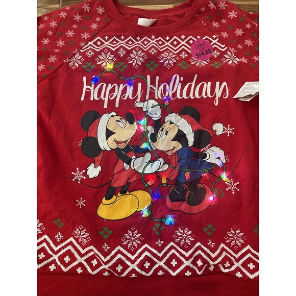 Disney Mickey and Minnie Happy Holidays light up sweater size Xl NWT New Battery - Picture 3 of 9